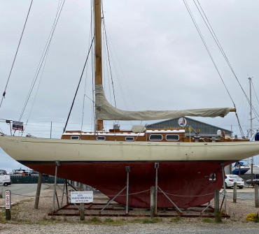 Classic sailing yacht out of the water
