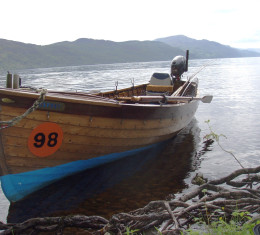 Wooden Clinker motor fishing dinghy for sale